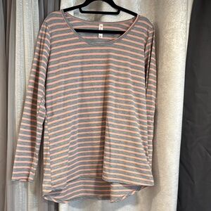 LuLaRoe Pink and Orange Relaxed Long Sleeve Tee